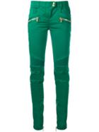 Balmain Skinny Biker Trousers, Women's, Size: 38, Green, Cotton/polyethylene