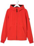 Stone Island Junior Hooded Logo Patch Shell Jacket - Red