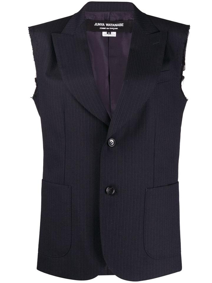 Junya Watanabe Ripped-off Sleeves Striped Jacket - Blue