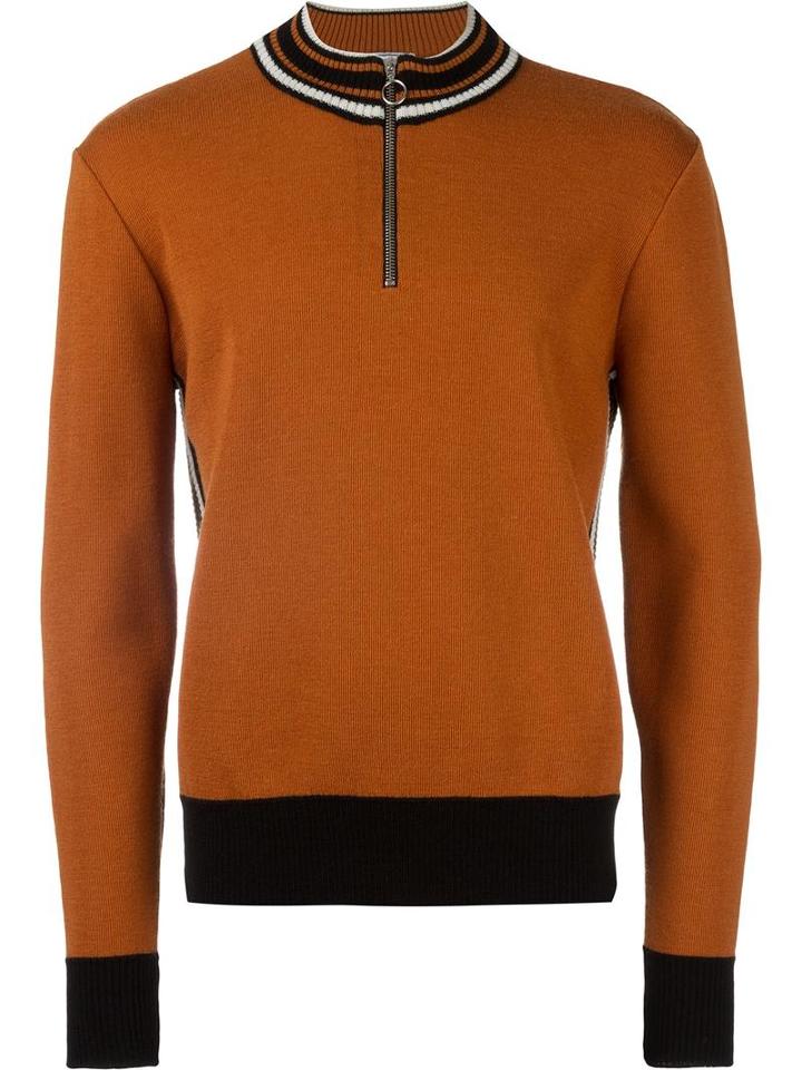 Ami Alexandre Mattiussi Zipped Collar Sweater, Men's, Size: Large, Yellow/orange, Wool