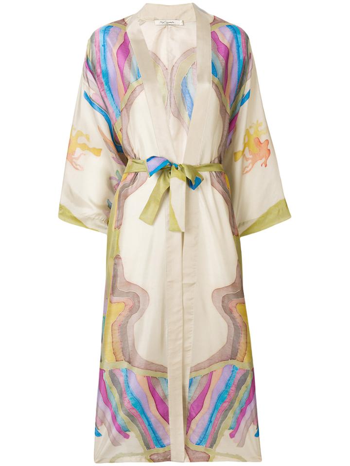 Mes Demoiselles Printed Belted Waist Kimono Coat - Nude & Neutrals