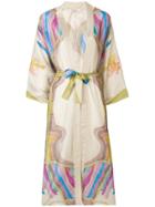 Mes Demoiselles Printed Belted Waist Kimono Coat - Nude & Neutrals