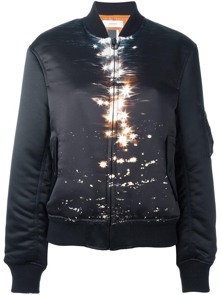 Facetasm Printed Front Bomber Jacket, Women's, Size: 1, Black, Polyester/acrylic/wool