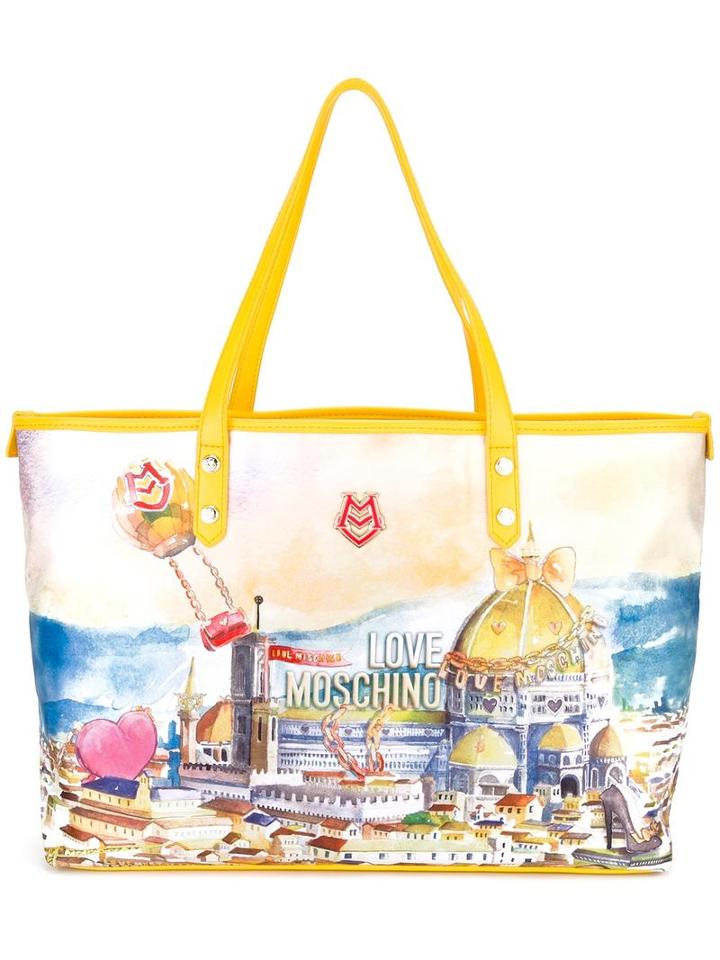 Love Moschino Landscape Print Tote, Women's, Yellow/orange, Polyurethane