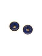 Chanel Vintage Round Cc Clip-on Earrings, Women's, Blue