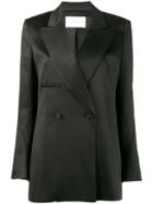 Olivier Theyskens - Double Breasted Long Blazer - Women - Silk/cotton - 36, Black, Silk/cotton