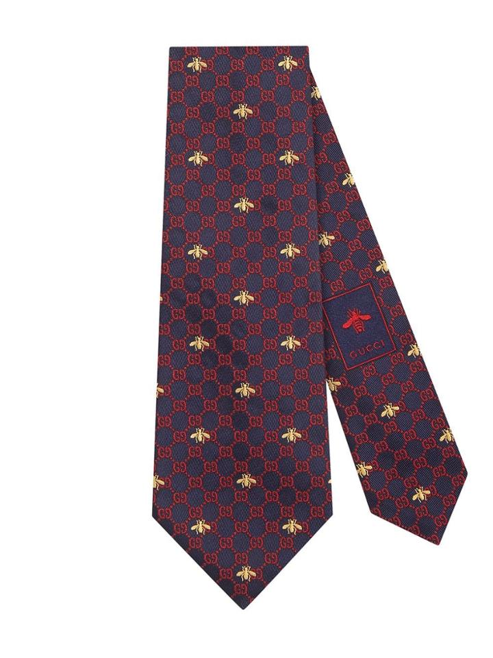 Gucci Gg Bees Silk Tie - Blue