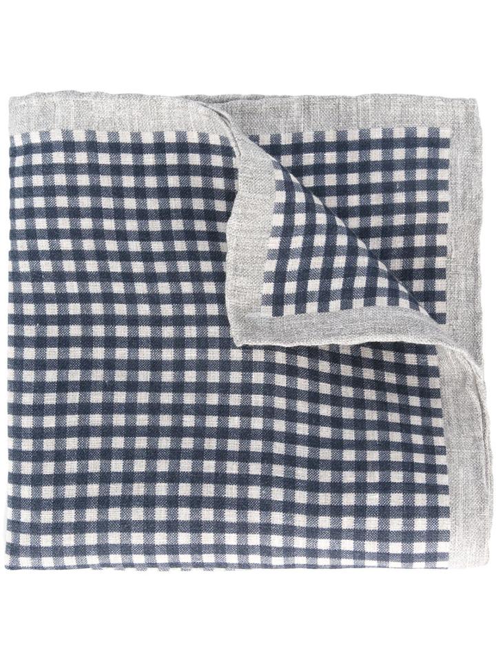 Eleventy Gingham Check Scarf, Men's, Blue, Linen/flax
