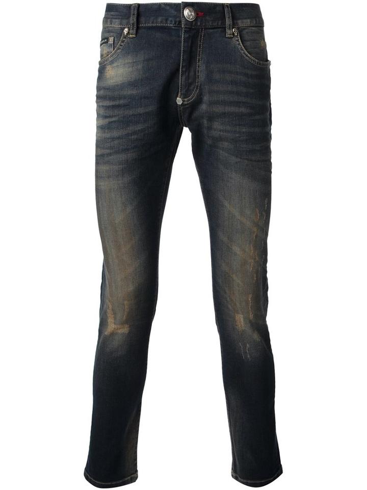 Philipp Plein Distressed Skinny Jeans, Men's, Size: 30, Blue, Cotton/spandex/elastane