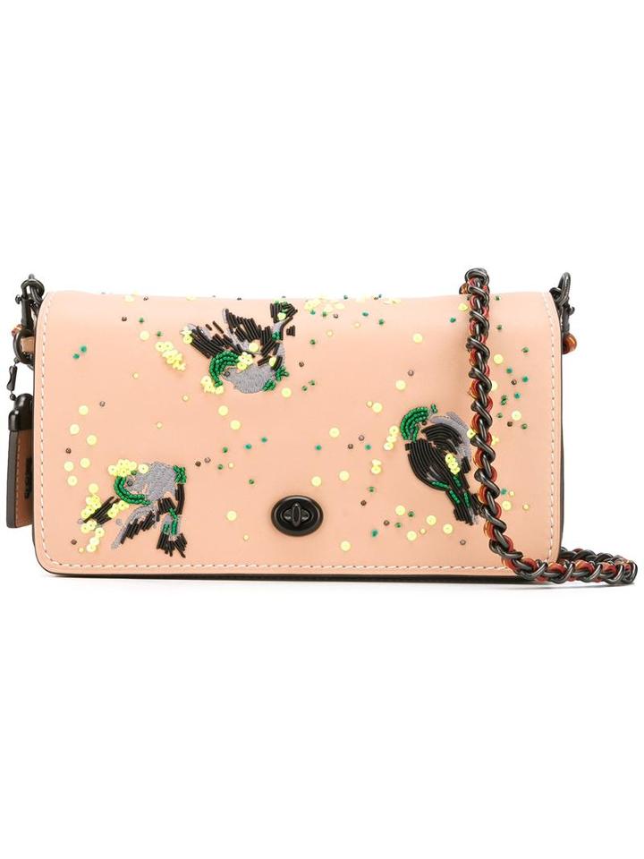 Coach Embellished Shoulder Bag, Women's, Nude/neutrals, Leather/pvc/cotton/metal