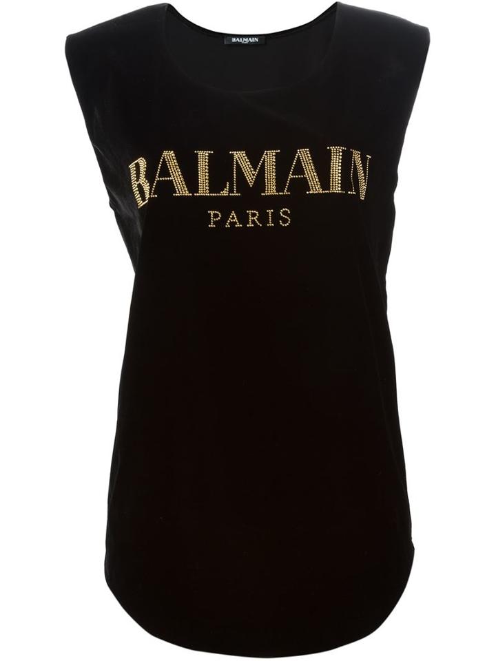 Balmain Embellished Logo T-shirt, Women's, Size: 36, Black, Viscose/silk/spandex/elastane/glass