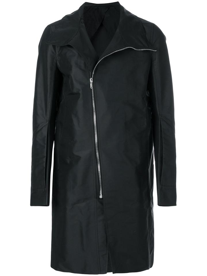Rick Owens Off Centre Zipped Coat - Black