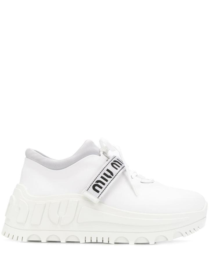Miu Miu Platform Logo Strap Sneakers - F0009 Bianco