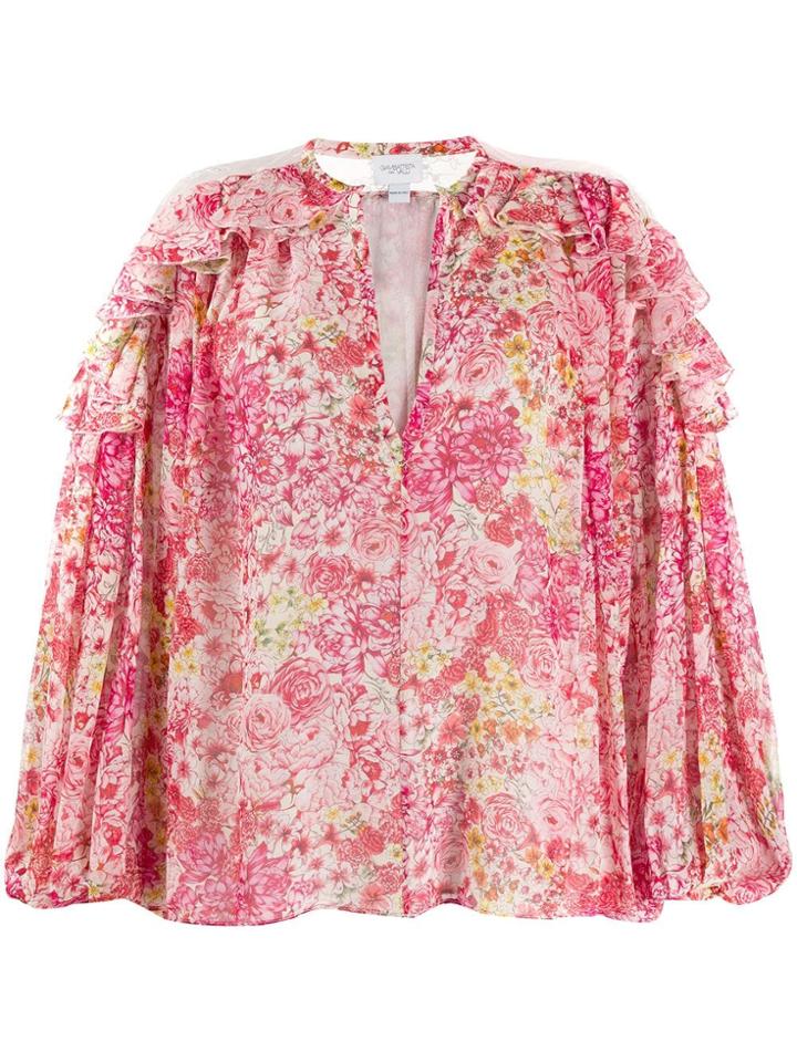 Giambattista Valli Ruffle Trim Floral-print Blouse - Pink