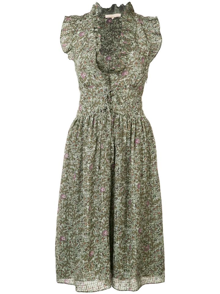 Vanessa Bruno - Sleeveless Frill Leaf Dress - Women - Silk - 36, Green, Silk