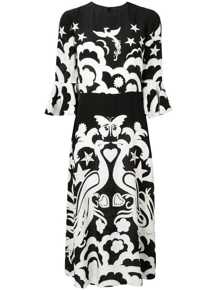 Valentino Printed Midi Dress - Black