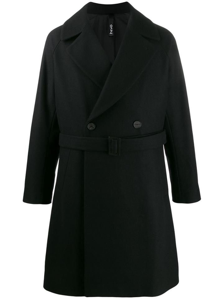 Hevo Double-breasted Belted Coat - Black