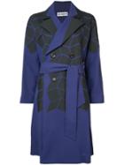 Issey Miyake - Geometric Print Trench Coat - Women - Cotton/polyester - 2, Blue, Cotton/polyester