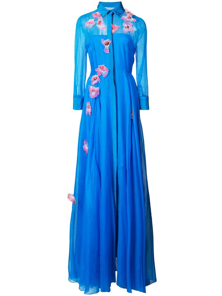 Carolina Herrera Embroidered Trench Gown - Blue
