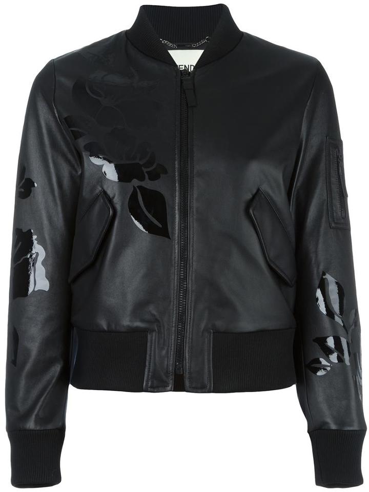 Fendi Floral Print Bomber Jacket, Women's, Size: 38, Black, Silk/nylon/polyester/lamb Skin