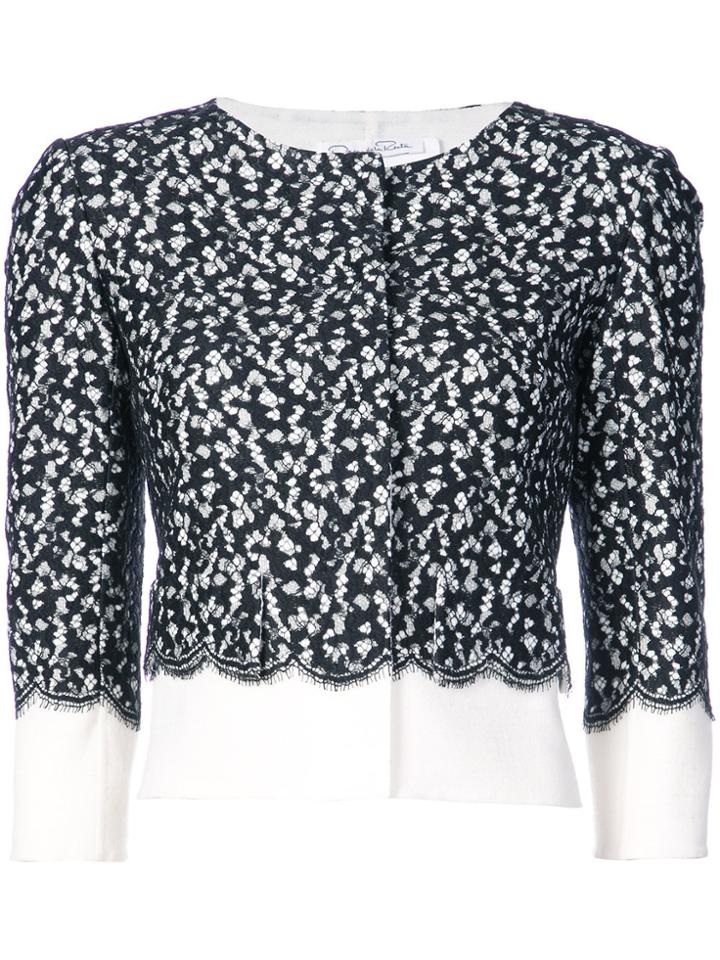 Oscar De La Renta Scalloped Lace Overlay Jacket - Black