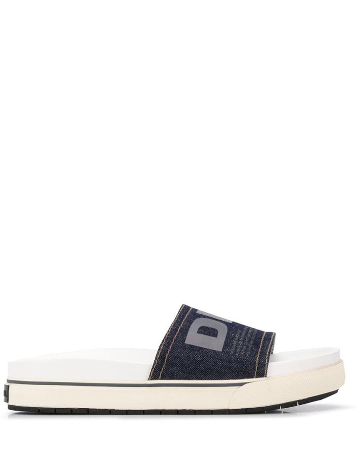 Diesel Branded Denim Slides - Blue