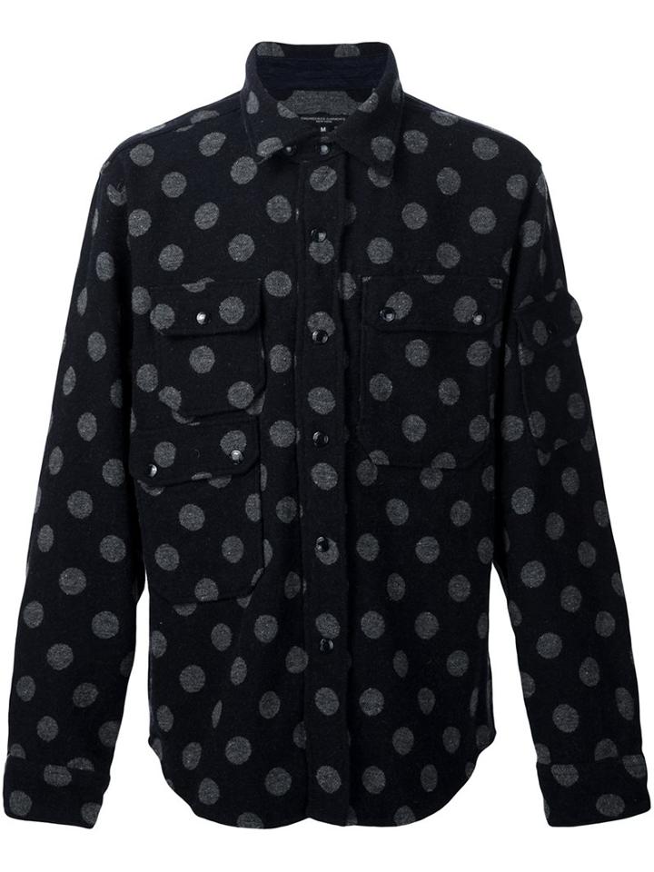 Engineered Garments Polka Dot Shirt Jacket, Men's, Size: Large, Black, Cotton/wool