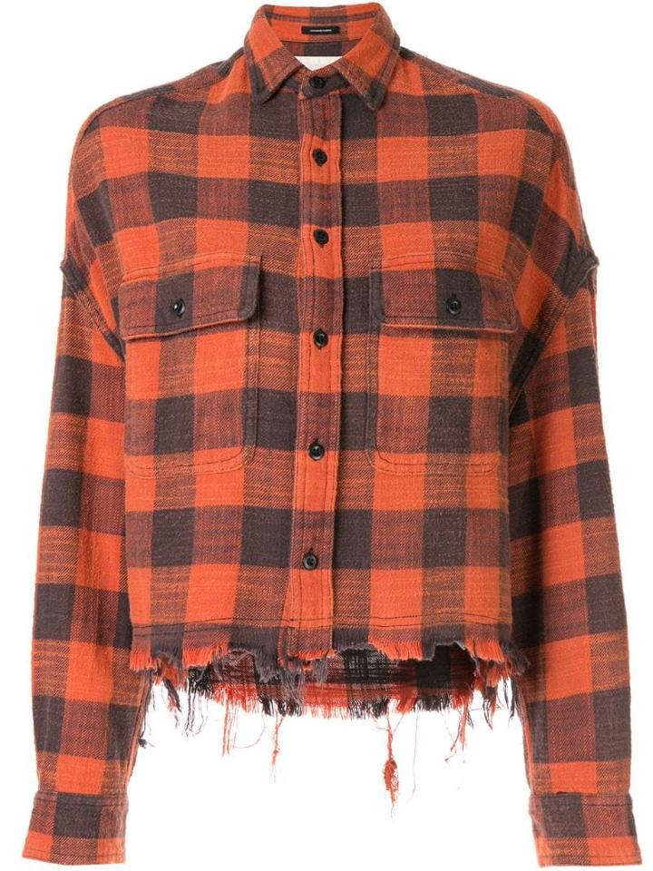 R13 Cropped Checked Shirt - Orange