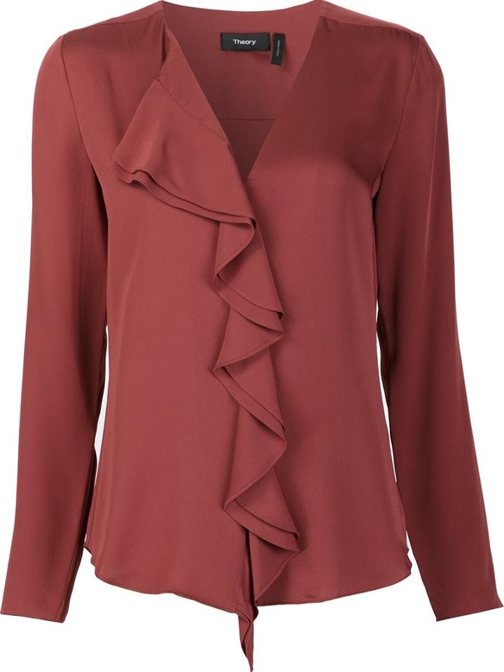 Theory Ruffled Blouse, Women's, Size: Large, Red, Silk