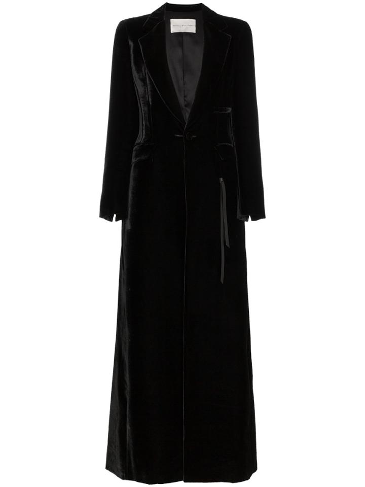 Olivier Theyskens Silk Blend Velvet Long Sleeve Maxi Coat - Black