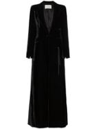 Olivier Theyskens Silk Blend Velvet Long Sleeve Maxi Coat - Black