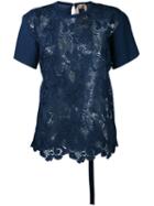 No21 - Jersey-panelled Lace Top - Women - Cotton/polyester - 42, Blue, Cotton/polyester