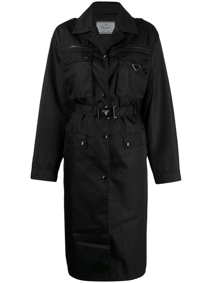 Prada Belted Industrial Trench Coat - Black