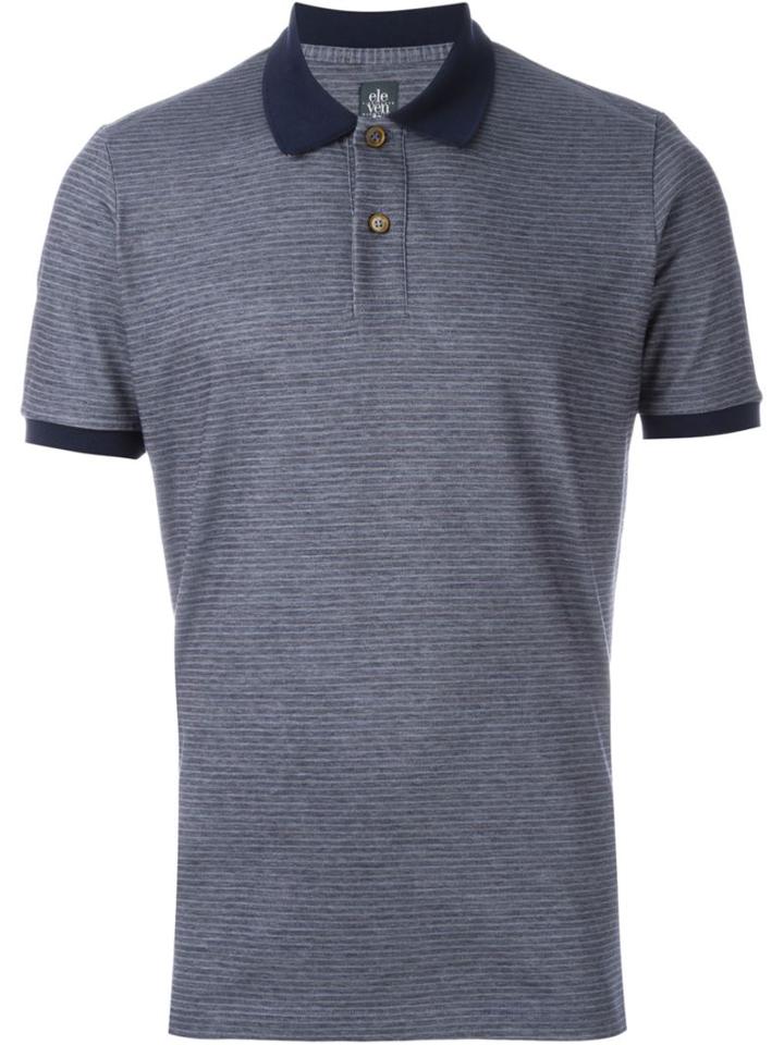 Eleventy Striped Polo Shirt, Men's, Size: Medium, Blue, Cotton