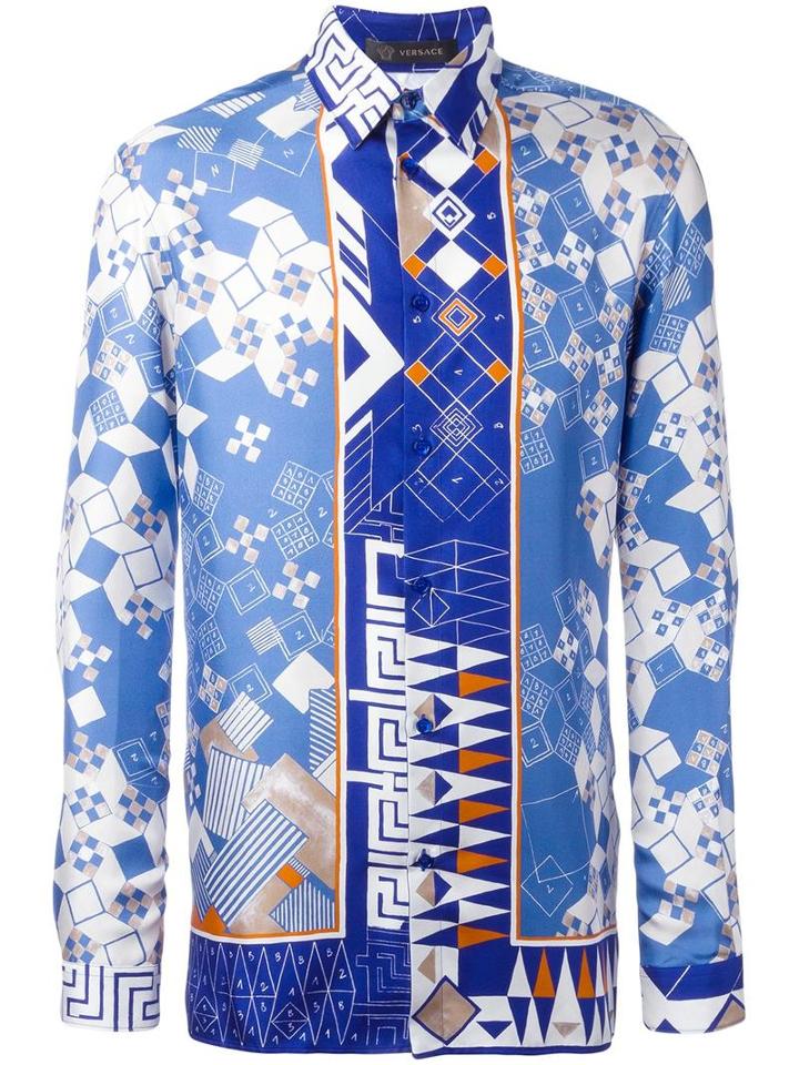 Versace Modern Baroque Shirt, Men's, Size: 43, Blue, Silk