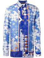 Versace Modern Baroque Shirt, Men's, Size: 43, Blue, Silk