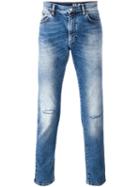 Versace Collection Distressed Straight-leg Jeans, Men's, Size: 32, Blue, Cotton/polyester/spandex/elastane