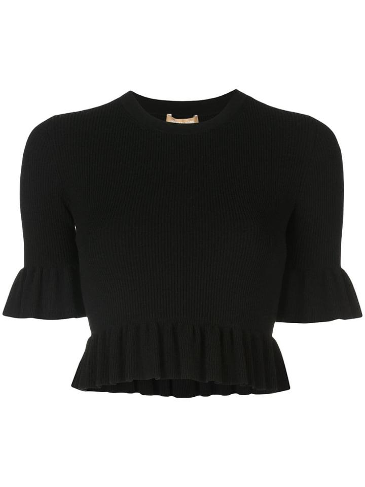 Michael Kors Ribbed Ruffle Cuff Pullover - Black