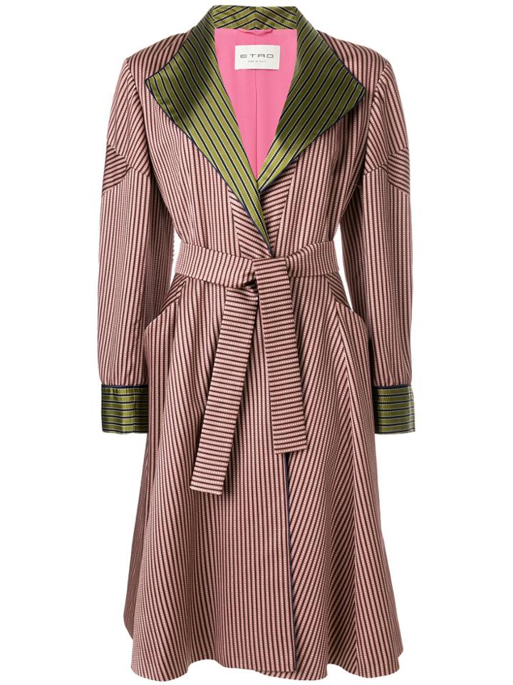 Etro Striped Belted Coat - Pink & Purple