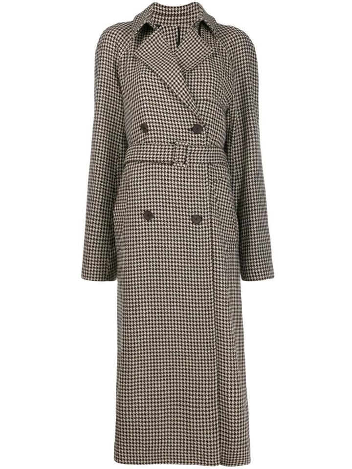 Rokh Houndstooth Check Trench Coat - Neutrals
