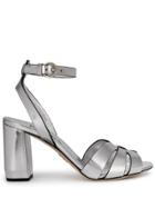 Prada Block Heel Metallic Sandals - Silver