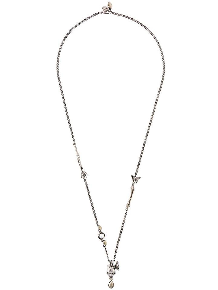 Alexander Mcqueen Butterfly Skull Necklace, Women's, Metallic