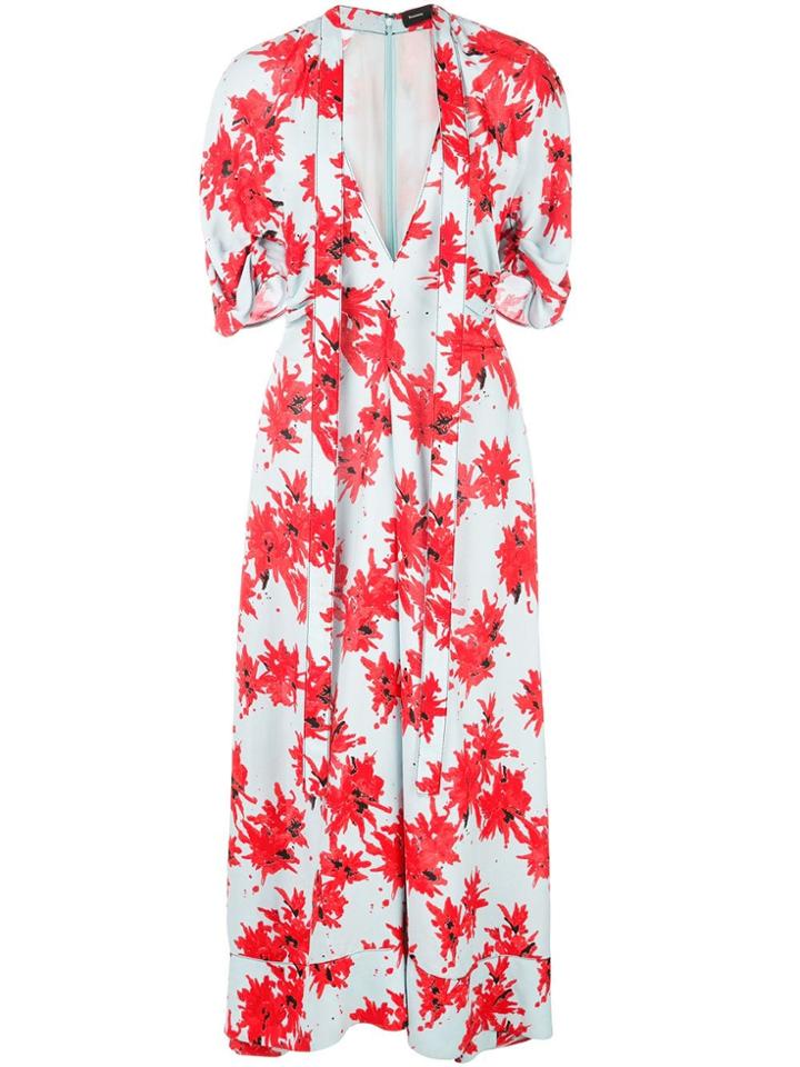 Proenza Schouler Splatter Floral Short Sleeve Tie Dress - Red