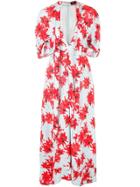 Proenza Schouler Splatter Floral Short Sleeve Tie Dress - Red