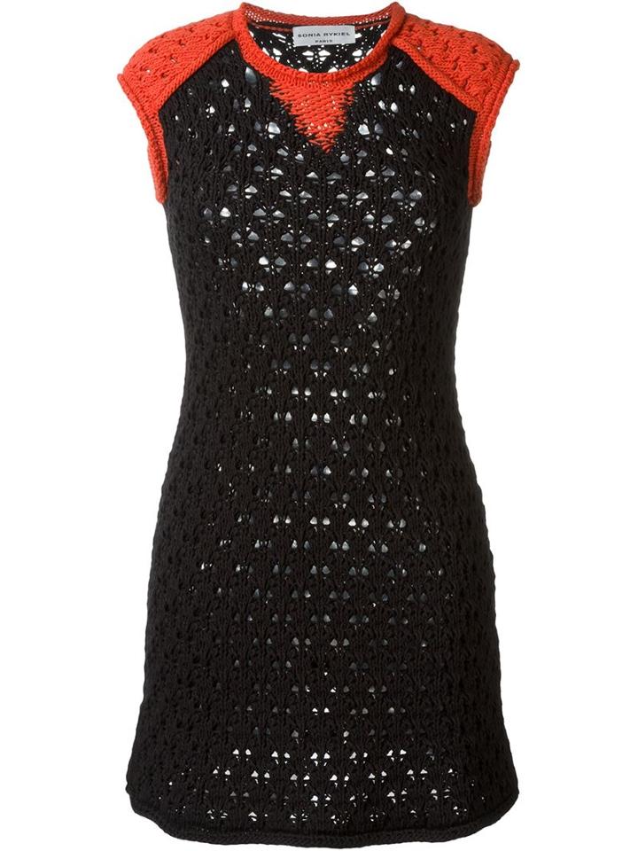 Sonia Rykiel Open Knit Fitted Dress, Women's, Size: Medium, Black, Cotton/polyamide