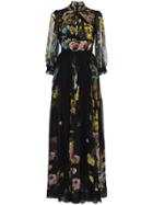 Dolce & Gabbana Silk Chiffon Floral Print Maxi Dress - Black