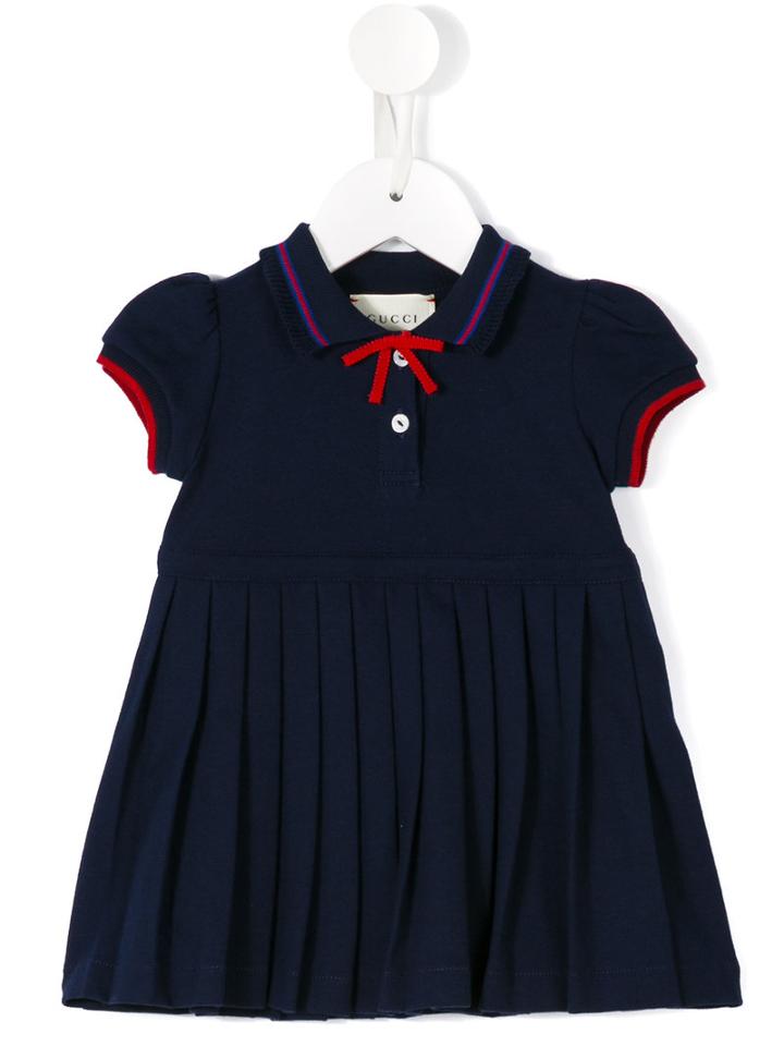 Gucci Kids Pleated Skirt Polo Dress, Infant Girl's, Size: 6-9 Mth, Blue
