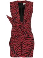 Saint Laurent Tiger-print Tie-front Mini Dress - Red