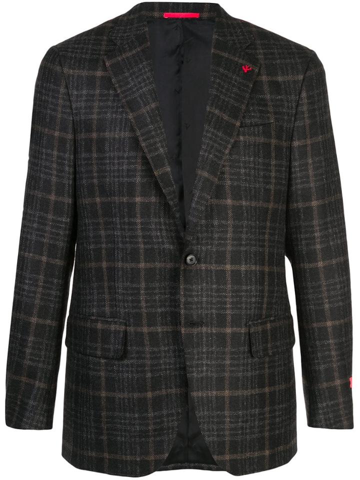 Isaia Plaid Wool Blazer - Brown