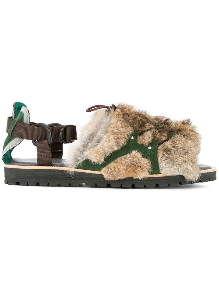 Kolor Fur Embellished Sandals - Brown